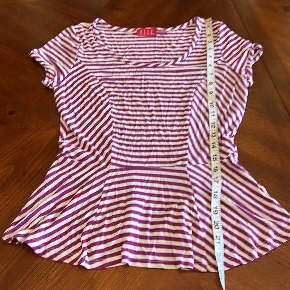 Elle Purple & White Knit Peplum Top Blouse Woman Size XS Striped Y2K Vibe - Picture 8 of 10